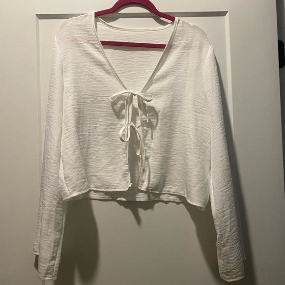 White Tie-Front Women's Top - Picture 1 of 3